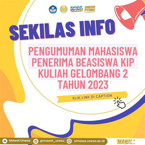 Pengumuman Mahasiswa Penerima Beasiswa KIP Kuliah Gelombang 2 Tahun 2023