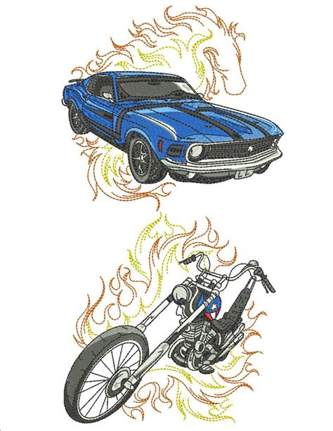 Muscle Cars and Motorcycles | Machine Embroidery Designs By Sew Swell