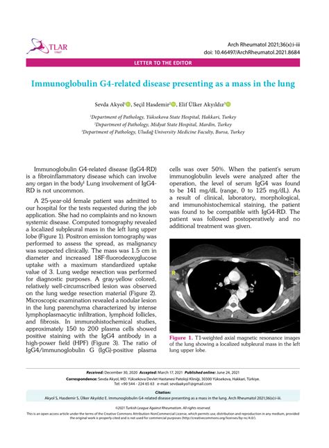 PDF Immunoglobulin G4 Related Disease Presenting As A Mass In The Lung