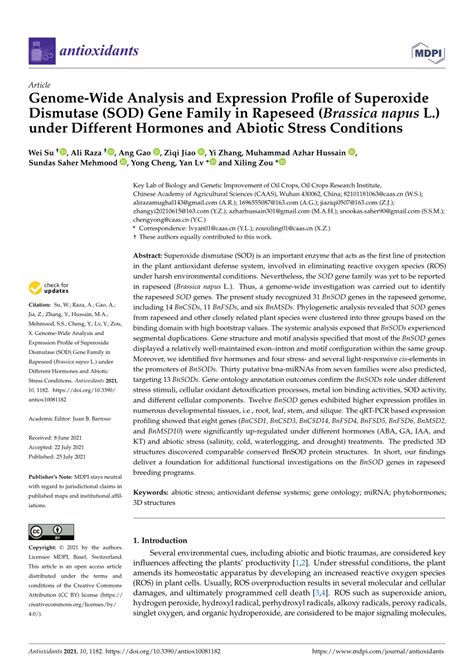 Pdf Genome Wide Analysis And Expression Profile Of Superoxide