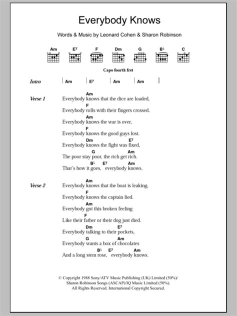 Everybody Knows by Leonard Cohen - Guitar Chords/Lyrics - Guitar Instructor