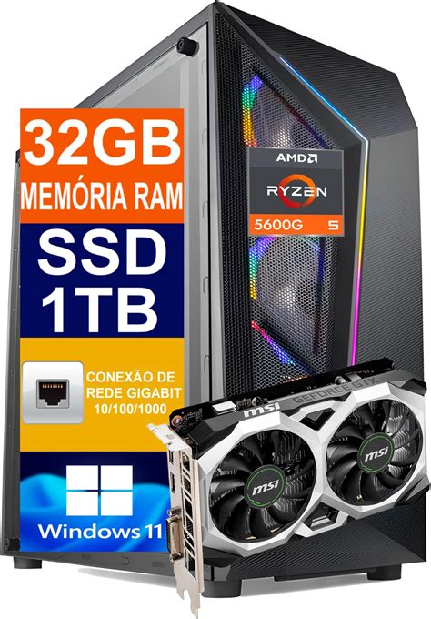 Pc Gamer Computador Cpu Ryzen 5 5600G SSD 1TB M 2 NVMe 32GB Memória