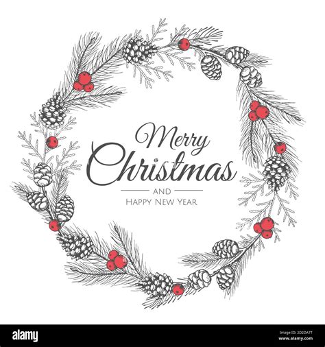 Hand Drawn Christmas Wreath Vector Holiday Illustration Stock Vector