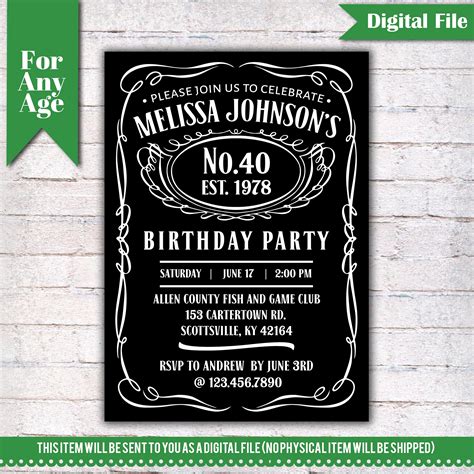 40th Birthday Invitation Vintage Whiskey Themed Birthday Etsy