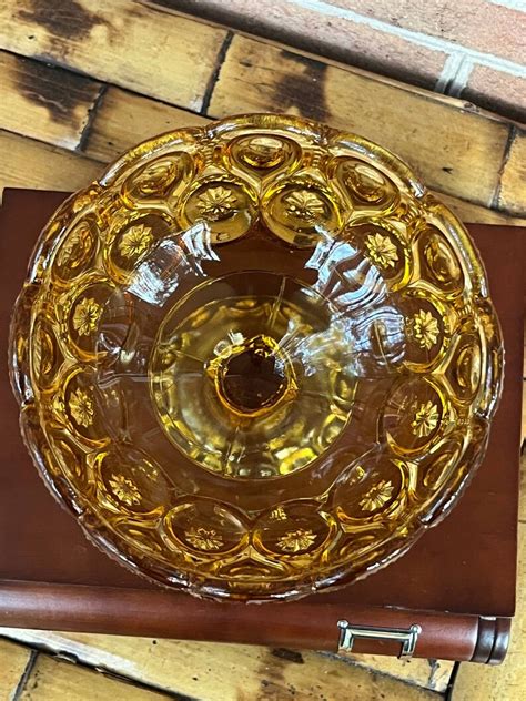 Vintage L E Smith Moon And Stars Amber Pedestal Open Glass Etsy