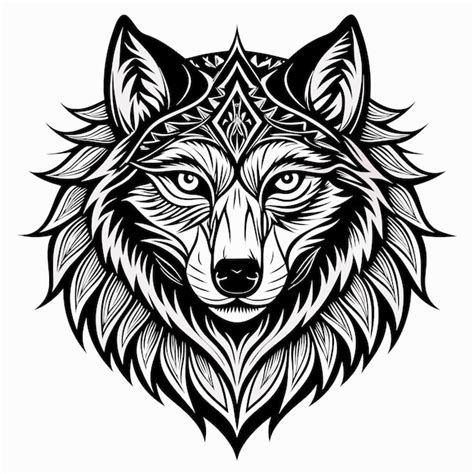 Ornate Wolf Head Illustration Premium Ai Generated Vector