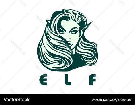 Green logo portrait of a beautiful pleasant elf Vector Image