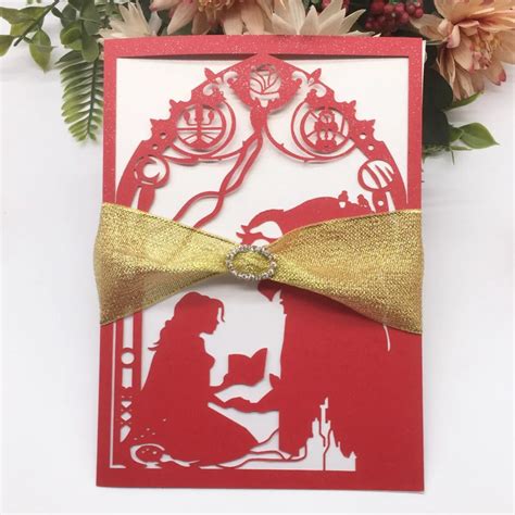 30pcs Laser Cut Beauty And The Beast Wedding Invitations Card With