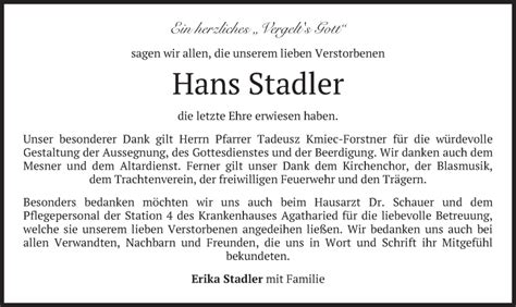 Traueranzeigen Von Hans Stadler Trauer Merkur De