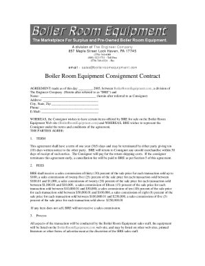 Fillable Online Boiler Room Equipment Consignment Contract Fax Email