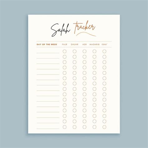 Salah Tracker Muslim Prayer Tracker Salah Tracker Checklist Islamic Art