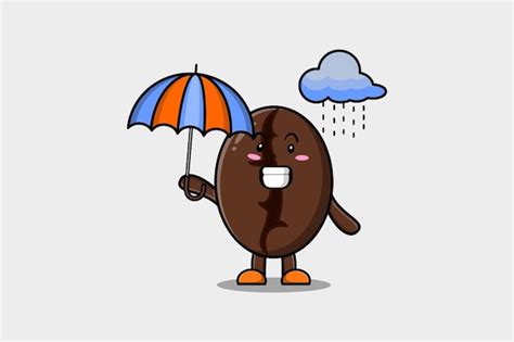 Personnage De Dessin Anim Mignon Grains De Caf Sous La Pluie Et L