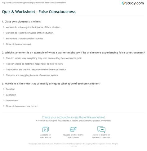 Quiz & Worksheet - False Consciousness | Study.com