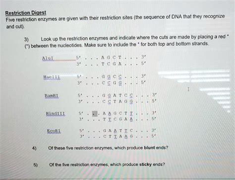 Solved Restriction Digest Five Restriction Enzymes Are Given With Their Restriction Sites The