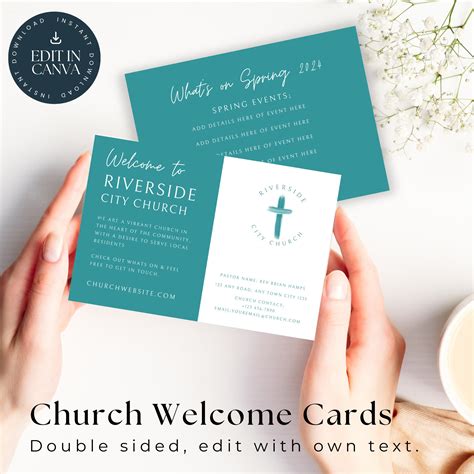 Blue Church Welcome Card Template Digital Download Editable Church