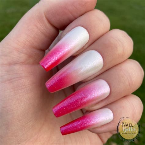 Pink Ombre Press On Nail Long Coffin Fake Nails False Etsy