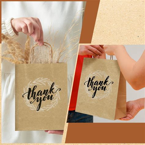 Qeeenar Pcs Thank You Gift Bags Bulk Small Brown Paper Gift Bags