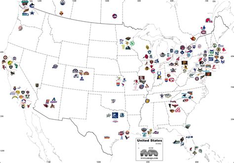 Map of USA and Canada "Big Four" Sports Teams Since 1950 [3000x2100 ...