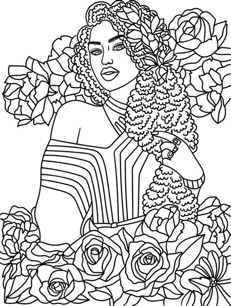 African American Flower Girl Adult Coloring Page Colouring Book Black