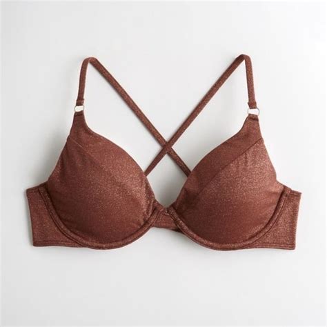 Hollister Swim Nwt Hollister Womens Shine Plunge Underwire Bikini Top Brown Shimmer Xl