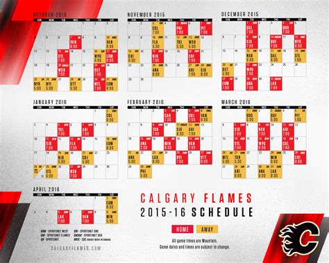 Calgary Flames 2025 2025 Schedule Grid - Alikee Augusta