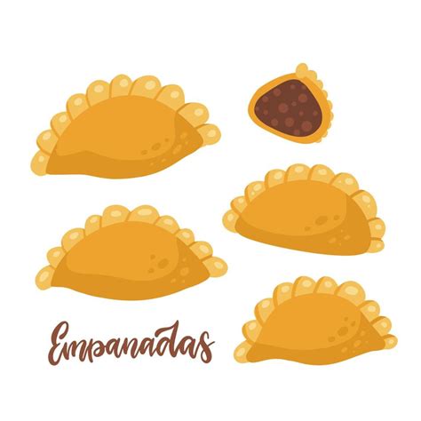 Set Of Empanadas Food Design Whole And Half Hand Drawn Vector Flat