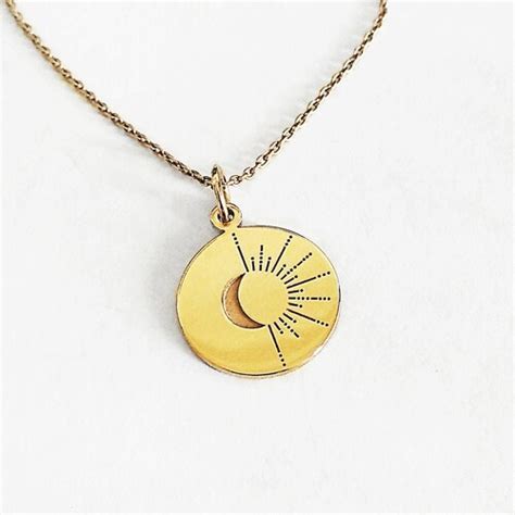 Dainty K Solid Gold Moon And Sun Necklace Personalized Sun Etsy