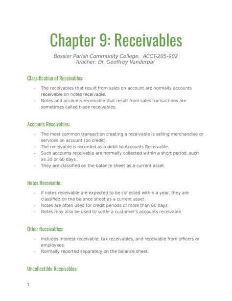 ACCT Chapter 9 Receivables Chapter 9 Receivables Bossier Parish