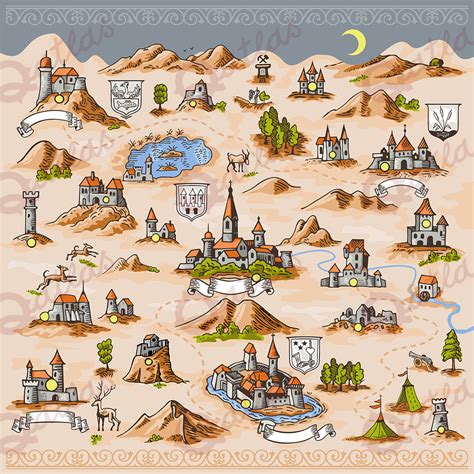 Medieval European map engraving and woodcut style vector cartography ...