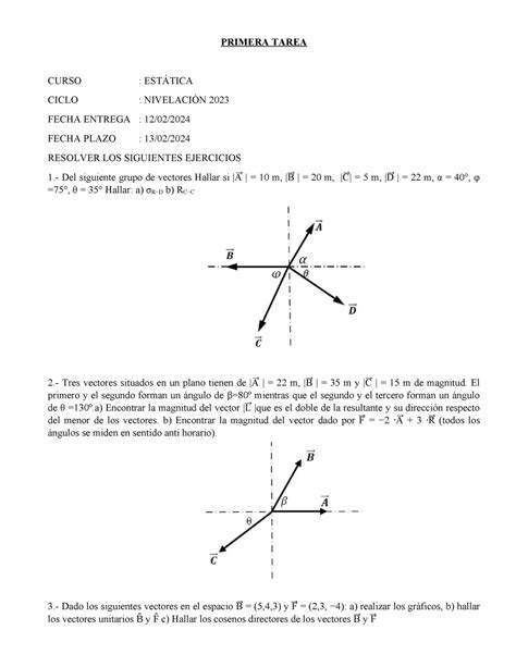 Tarea Ejercicios Sobre Vectores Primera Tarea Curso Est Tica