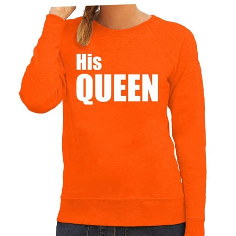 His Queen Sweater Trui Oranje Met Witte Letters Voor Dames