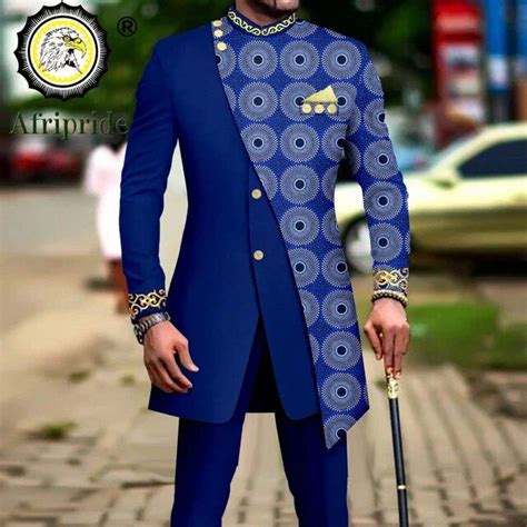 African Suits For Men Embroidery Print Blazer And Pants Set Business