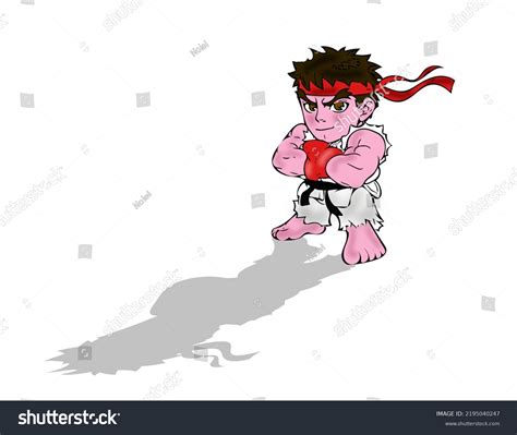cartoon fighter character chibi style isolated stock illustration