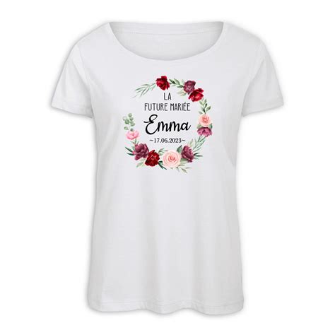 Tee Shirt Evjf Personnalisé Couronne De Fleurs Modèle Roses En Dégra