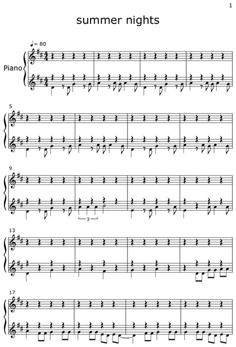 summer nights - Sheet music for Piano