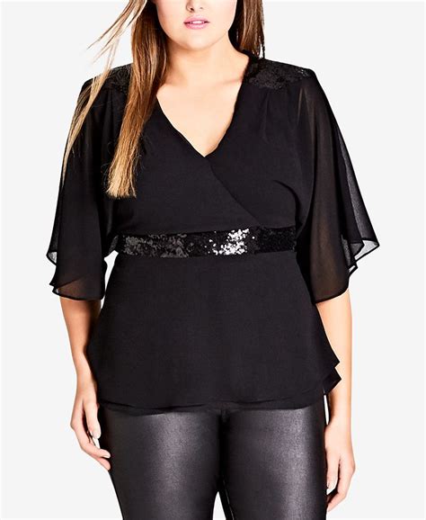 City Chic Trendy Plus Size Sequin Wrap Top Macys