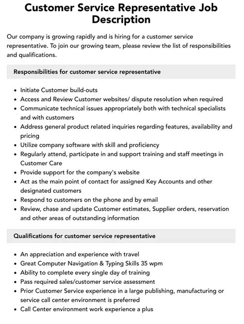 Customer Service Representative Job Description Velvet Jobs