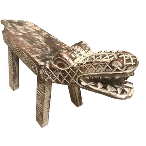 Carved Wooden Crocodile Bench Alligator Wooden Statue Floor Table Art