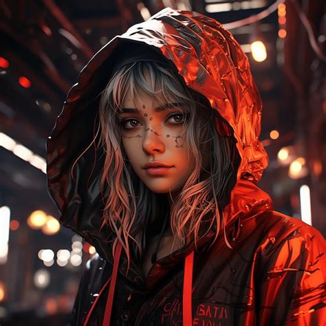 Premium AI Image A Girl With Blonde Hair Wearing A Red Jacket With