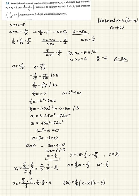 Powt Rka Przed Matur Matematyka Zadania Funkcja Kwadratowa F Ma