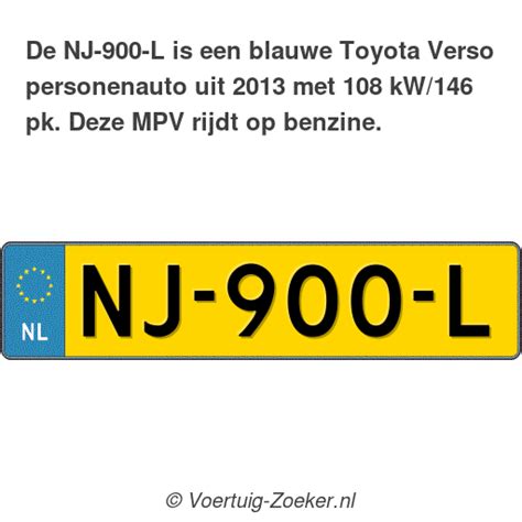 Kenteken NJ 900 L Toyota Verso Auto NJ900L Voertuig Zoeker Nl