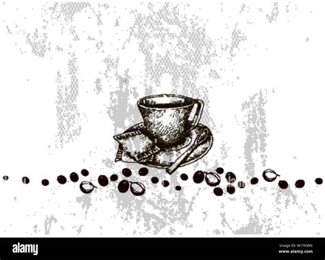 Illustration Hand Drawn Sketch Of Coffee Mug With Roasted Coffee Beans