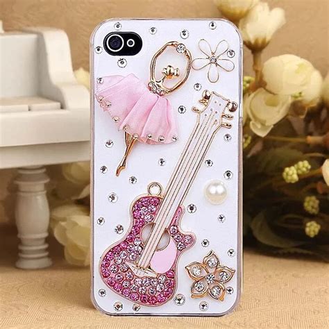 Guitar & dancing girl rhinestones case cover For Apple ipone 4 4s5 5S cell mobile phone case ...