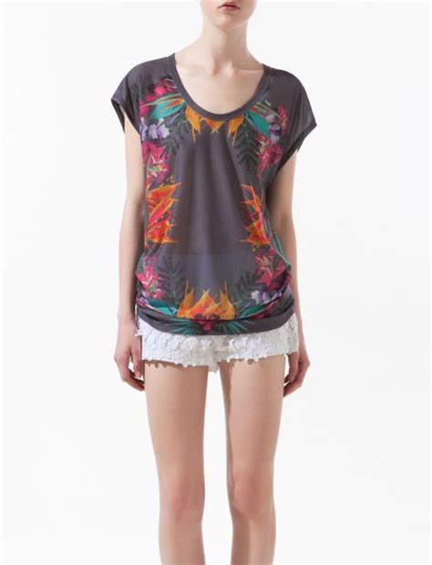 Zara Floral Print Tshirt In Black Floral Lyst