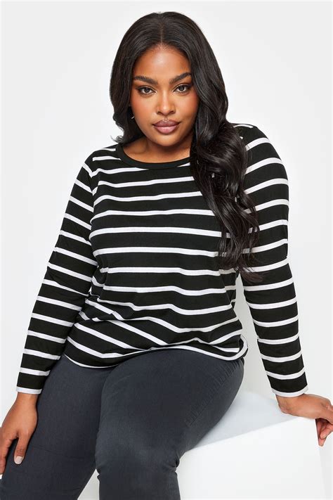 Yours Curve Black Stripe Long Sleeve Top Yours Clothing