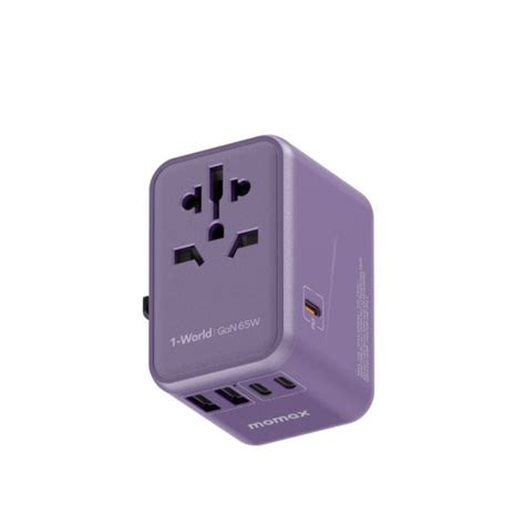 1 World 65W GaN Convenient Travel Socket UA8 Purple