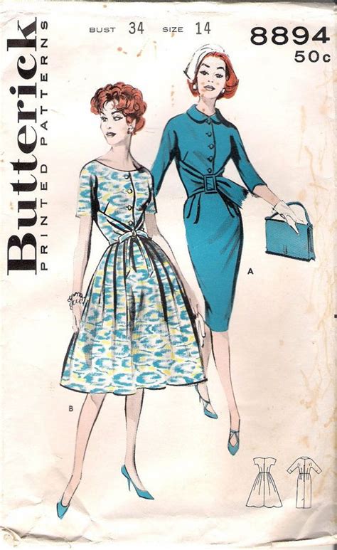 Vintage Early 1960s Butterick 8894 Full Or Slim Dress Etsy Butterick Dress Patterns