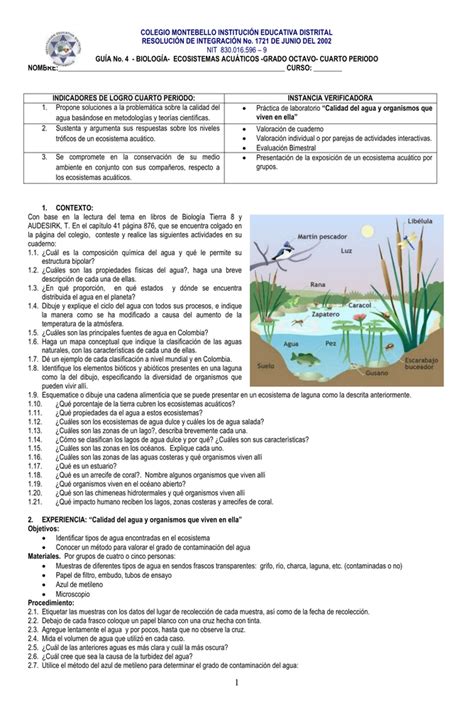 GUÍA No 4 BIOLOGÍA ECOSISTEMAS ACUÁTICOS