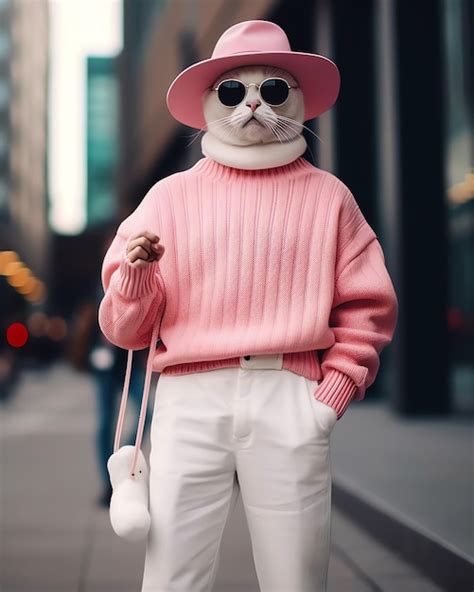 Premium Ai Image A Cat Wearing A Pink Sweater And Hat