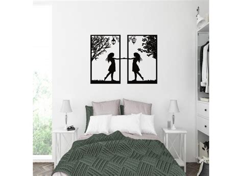 Quadro Painel Duplo Casal Feminino Cabeceira Parceira Cama Parede Amor